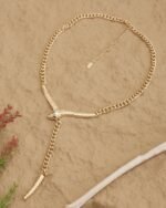 Gold Snake Lariat Necklace, view 2