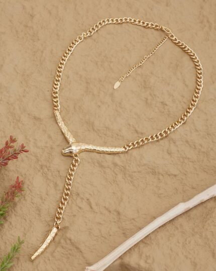 Gold Snake Lariat Necklace, view 2