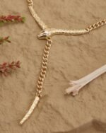 Gold Snake Lariat Necklace, view 5