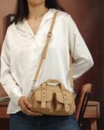 Honey Flap-Pocket Sling Bag in Tan, view 2