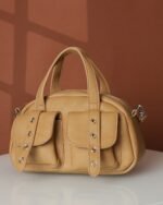 Honey Flap-Pocket Sling Bag in Tan, view 3