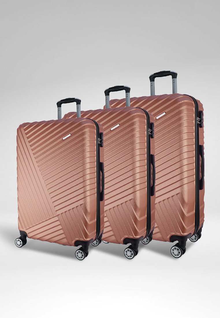 metallic-3-piece-hardshell-luggage-set-rose-gold-1 Metallic 3-Piece Hardshell Luggage Set in Rose Gold, view 1