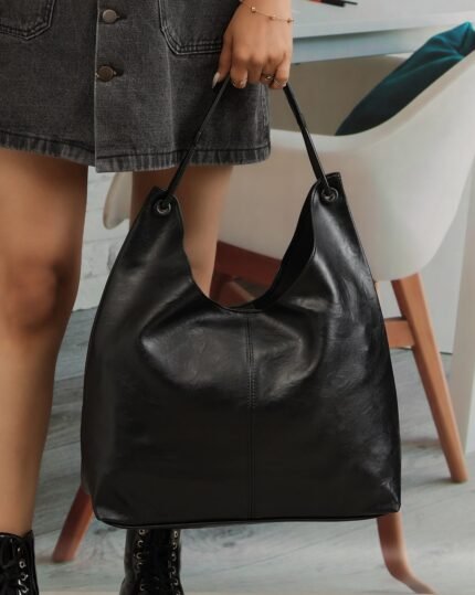Midnight Magnetic-Snap Hobo Bag in Black, view 2
