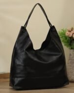 Midnight Magnetic-Snap Hobo Bag in Black, view 3