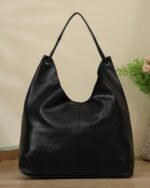 Midnight Magnetic-Snap Hobo Bag in Black, view 4