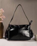 Noir Buckle-Strap Shoulder Bag in Black, view 2