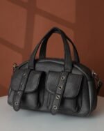 Onyx Flap-Pocket Sling Bag in Black, view 3