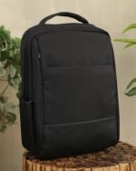 Panelled Laptop Backpack in Black, view 3