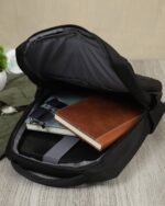 Panelled Laptop Backpack in Black, view 6