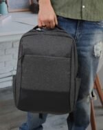 Panelled Laptop Backpack in Grey, view 1