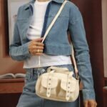 Pearl Textured Sling Bag with Detachable Strap in White, view 1