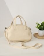 Pearl Textured Sling Bag with Detachable Strap in White, view 4