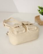 Pearl Textured Sling Bag with Detachable Strap in White, view 5