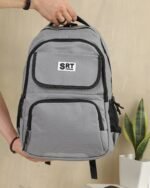 Pleated Patch Detail Backpack in Grey, view 2