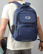 Pleated Patch Detail Backpack in Navy, view 1