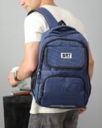 Pleated Patch Detail Backpack in Navy, view 2