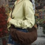 Pleated Suede Hobo Bag in Brown, view 1