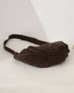 Pleated Suede Hobo Bag in Brown, view 5