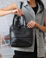 Quilted Snap Crossbody Bag in Black, view 1