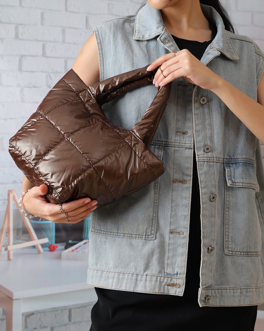 quilted-snap-mini-hobo-bag-brown-1 Quilted Snap Mini Hobo Bag in Brown, view 1