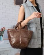 Quilted Snap Mini Hobo Bag in Brown, view 2