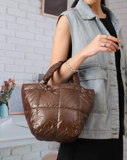 Quilted Snap Mini Hobo Bag in Brown, view 2