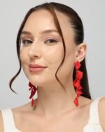 Red Rose Petal Drop Earrings, view 3