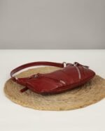 Rouge Textured Baguette Bag in Red, view 5
