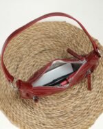 Rouge Textured Baguette Bag in Red, view 6