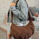Ruched-Strap Tie-Up Shoulder Bag in Brown, view 1