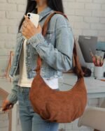 Ruched-Strap Tie-Up Shoulder Bag in Tan, view 1