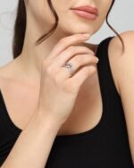 Silver Rhinestone V Open Ring, view 1