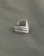 Silver Rhinestone V Open Ring, view 3