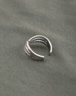 Silver Rhinestone V Open Ring, view 4
