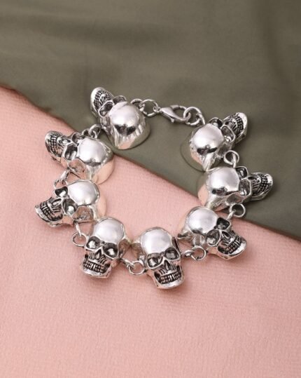 Silver Skull Link Bracelet, view 2