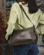 Slate Panelled Shoulder Bag in Charcoal Grey, view 2