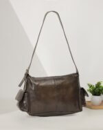 Slate Panelled Shoulder Bag in Charcoal Grey, view 3