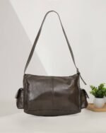 Slate Panelled Shoulder Bag in Charcoal Grey, view 4