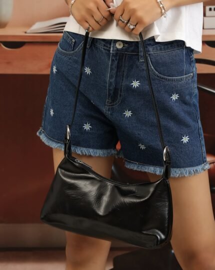 Sleek Baguette Bag with Sling Strap in Black, view 2