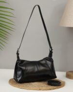 Sleek Baguette Bag with Sling Strap in Black, view 3