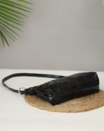 Sleek Baguette Bag with Sling Strap in Black, view 5