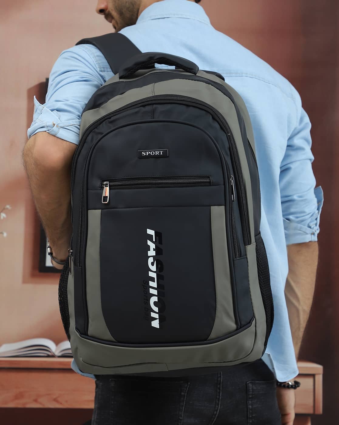street-print-zip-backpack-black-1 Street Print Zip Backpack in Black, view 1