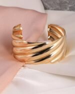 Twisted Ribbed Gold Cuff Bracelet, view 2