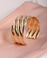 Twisted Ribbed Gold Cuff Bracelet, view 3