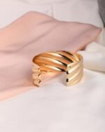 Twisted Ribbed Gold Cuff Bracelet, view 4