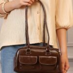 Walnut Single-Zip Flap-Pocket Bag in Brown, view 1