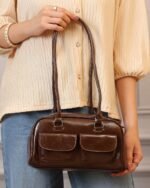 Walnut Single-Zip Flap-Pocket Bag in Brown, view 1
