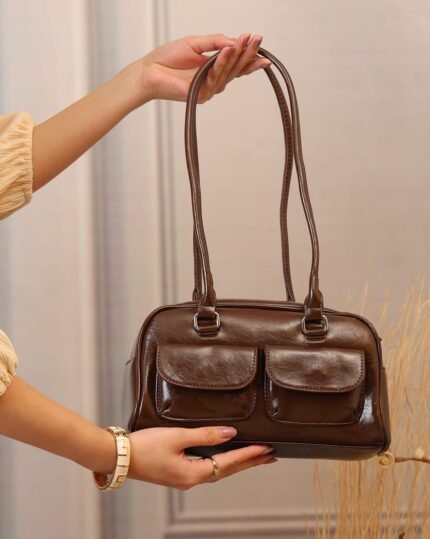 Walnut Single-Zip Flap-Pocket Bag in Brown, view 2
