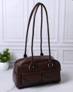 Walnut Single-Zip Flap-Pocket Bag in Brown, view 4