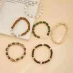 Wooden & Pearl Bead Bracelet Set (6 Pieces), view 1